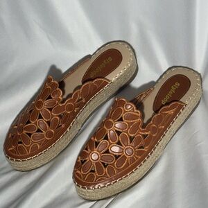 Styleloop Brown Woven Leather Mules with Espadrille Sole Womens EU 40